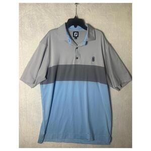 FootJoy Gray Blue Colorblock Button Placket Short‎ Sleeve Polo Shirt Size Large